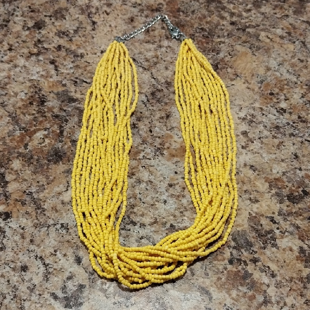 Yellow Multi-Strand Seed Bead Necklace - Women Jewelry